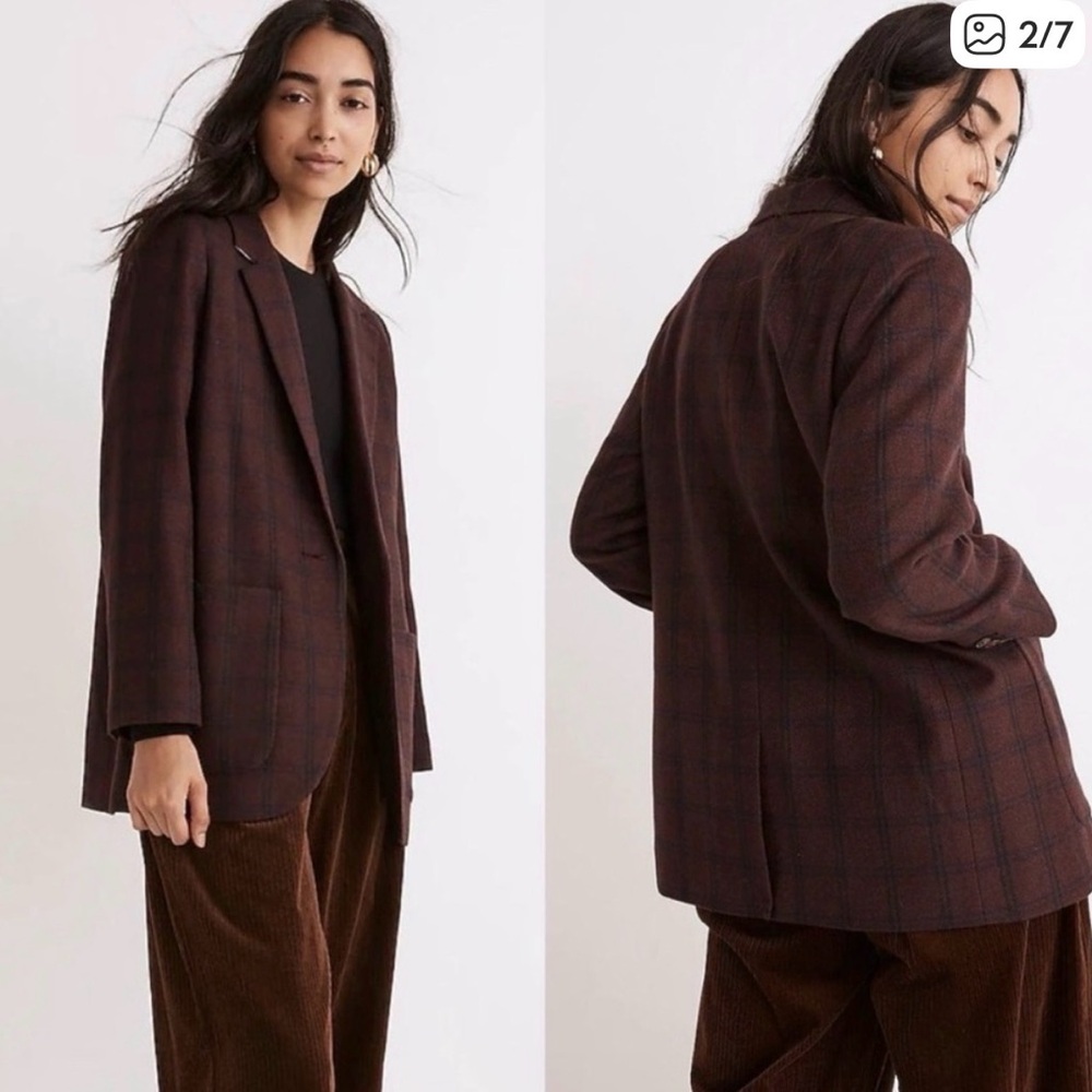 Madewell Plum Plaid Single-Button Blazer